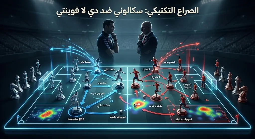 تصميم تخيلي يبرز الصراع التكتيكي بين إسبانيا والأرجنتين ومواجهة المدربين