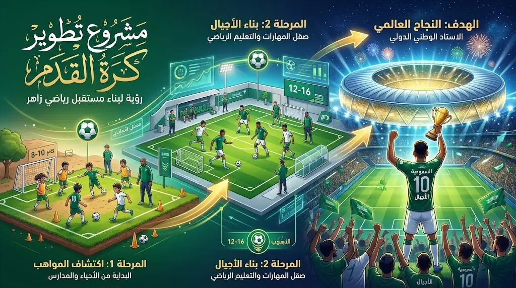 إنفوجرافيك يستعرض رؤية وأهداف المشروع القومي لاكتشاف المواهب وتطوير كرة القدم المصرية.