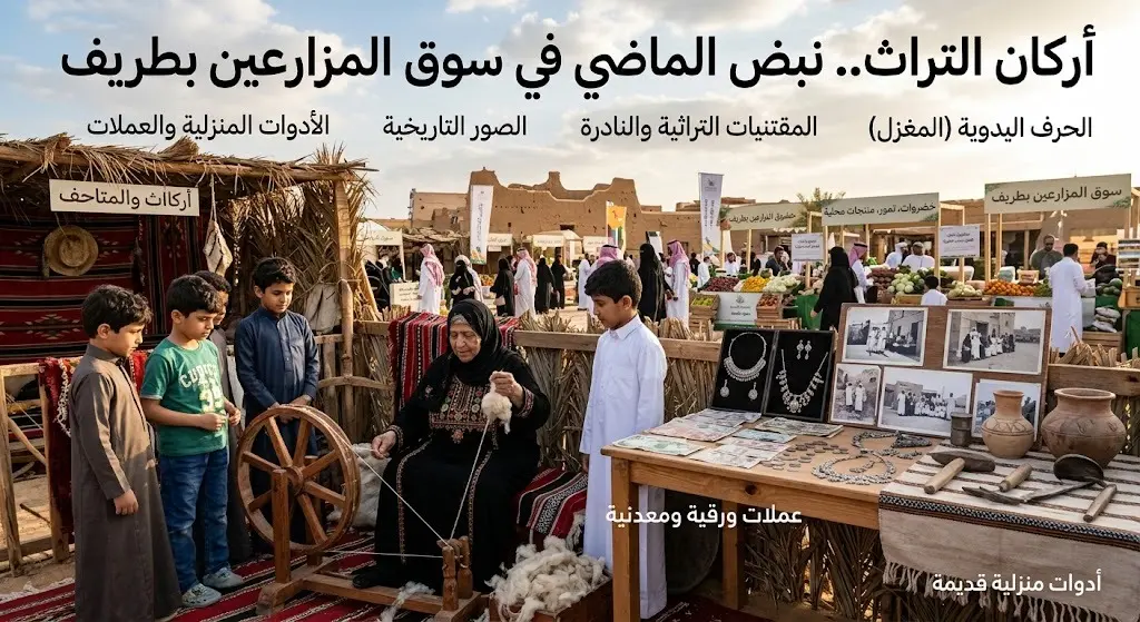 من العملات القديمة إلى "المغزل".. أركان التراث تخطف الأنظار بمهرجان سوق المزارعين في طريف