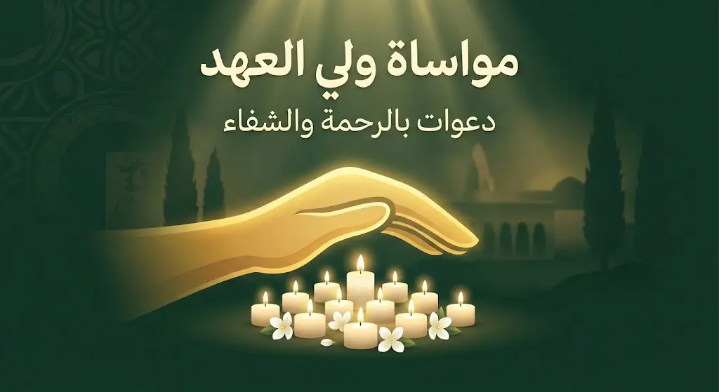 بطاقة بصرية تعبيرية تجسد مواساة سمو ولي العهد، تحمل رموزاً للرعاية والسلام وأرواح الأطفال الضحايا مع نصوص التضامن.