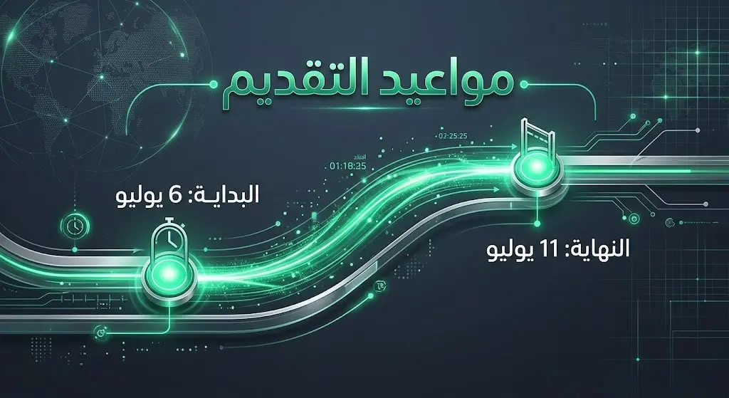 إنفوجرافيك زمني يستعرض مواعيد بداية ونهاية التقديم للتعاون الأكاديمي، من 6 يوليو وحتى 11 يوليو.