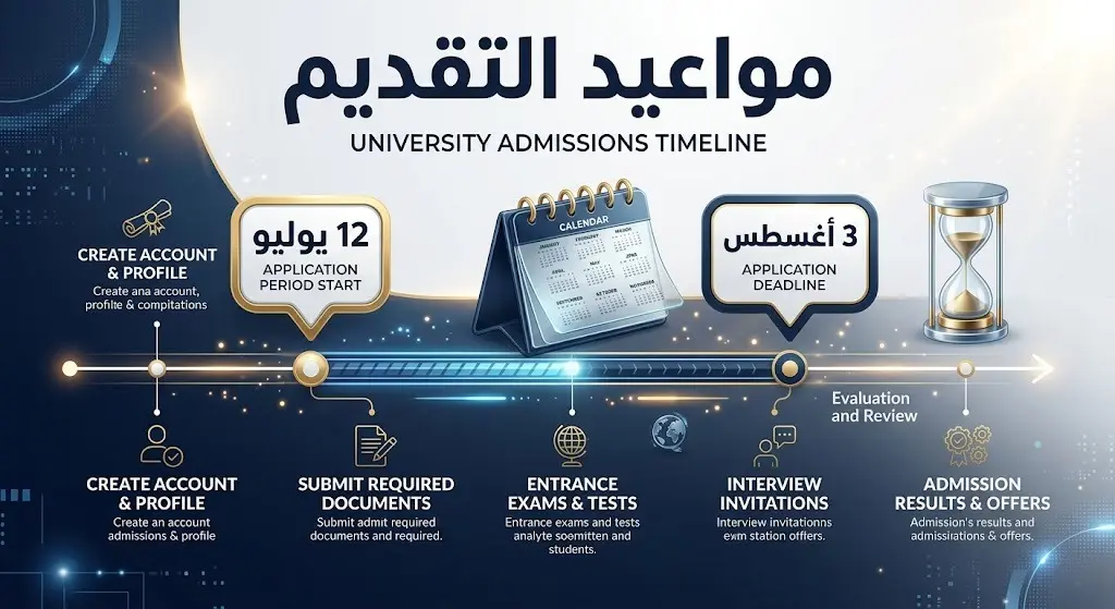إنفوجرافيك زمني يوضح مواعيد بداية ونهاية التقديم على برامج التجسير بجامعة الملك خالد لعام 1448هـ وتواريخها