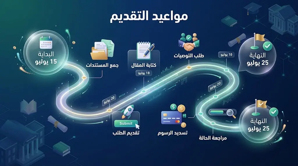 تصميم زمني يوضح مواعيد بداية ونهاية التقديم على برامج ماجستير جامعة بيشة