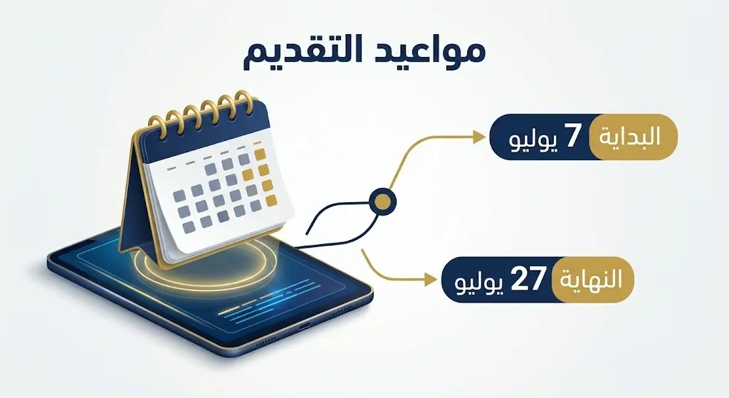 تصميم زمني يوضح مواعيد التقديم لبرامج الدبلوم في جامعة جدة بدءاً من 7 يوليو وحتى 27 يوليو.