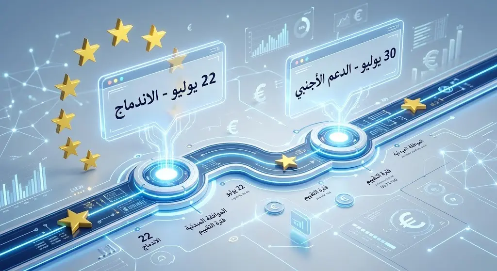إنفوجرافيك زمني يوضح مسار المراجعات القانونية للاتحاد الأوروبي ومواعيدها خلال شهر يوليو