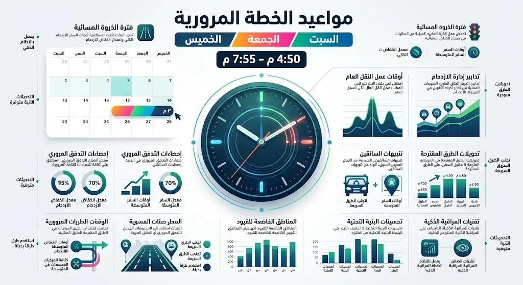 إنفوجرافيك يوضح أيام وساعات تفعيل الخطة المرورية في السودة خلال عطلة نهاية الأسبوع