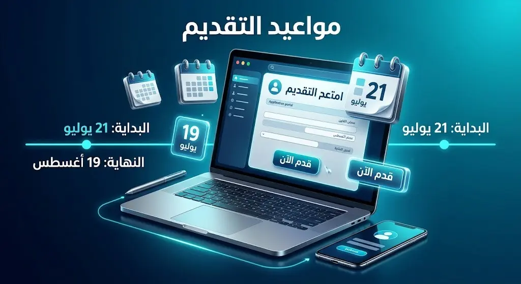 تصميم رقمي يبرز آلية التقديم الإلكتروني ومواعيد استقبال الطلبات لوظائف المراعي، بدءاً من 21 يوليو وحتى 19 أغسطس.