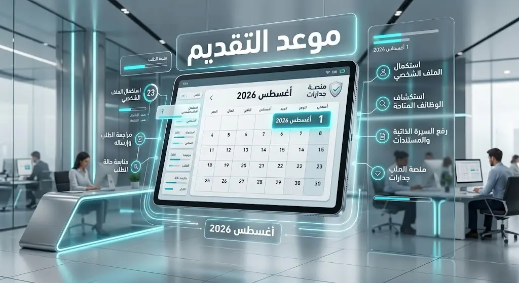 تصميم رقمي يبرز الموعد النهائي للتقديم على الوظيفة عبر منصة جدارات في 1 أغسطس 2026