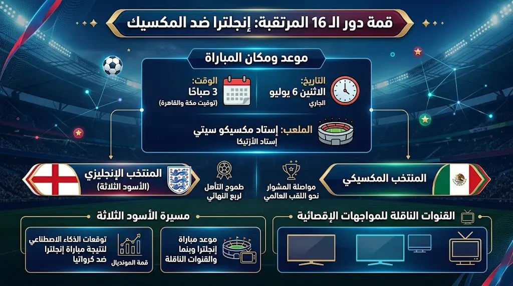 موعد مباراة إنجلترا والمكسيك