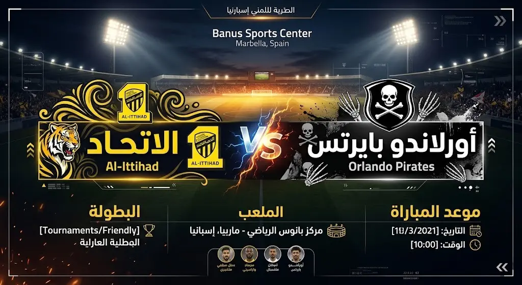 إنفوجرافيك يوضح تفاصيل وموعد وملعب مباراة الاتحاد وأورلاندو بايرتس الودية في إسبانيا