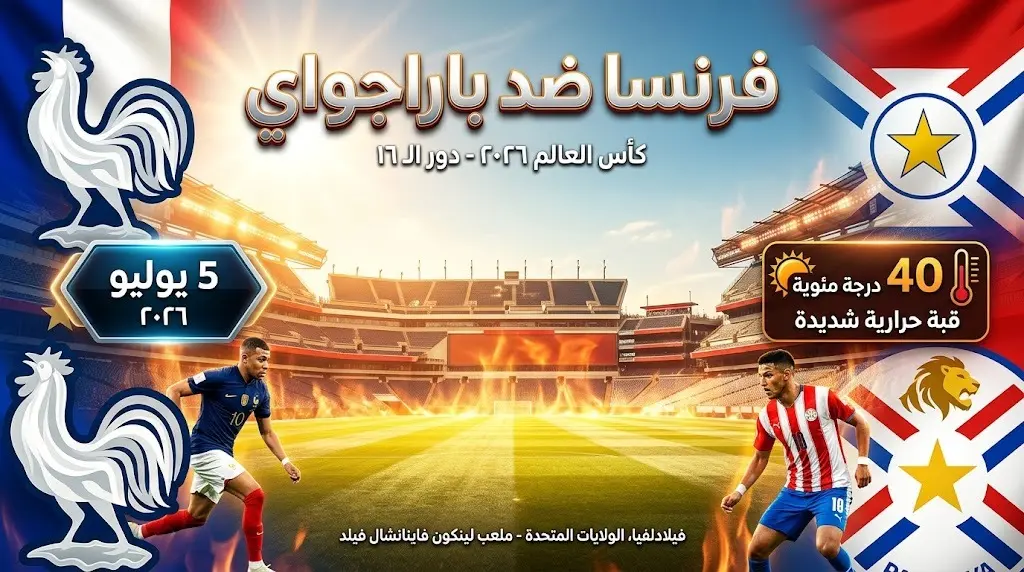 بطاقة معلومات مباراة فرنسا وباراجواي في كأس العالم 2026 توضح الموعد وتأثير الموجة الحارة.