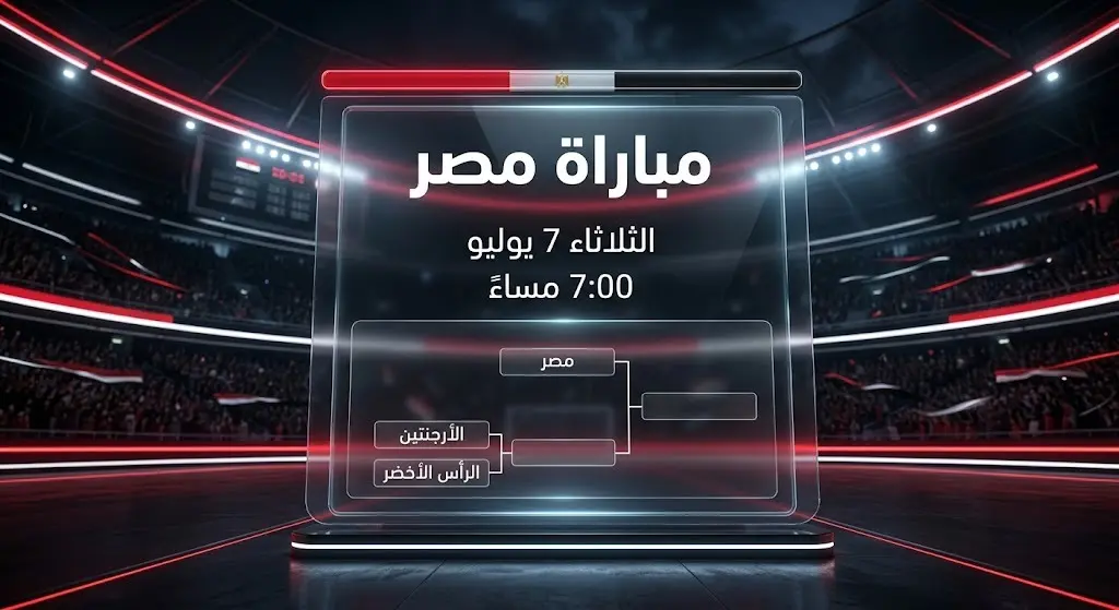 إنفوجرافيك رياضي يوضح موعد مباراة مصر في دور الـ16 ضد الفائز من الأرجنتين والرأس الأخضر يوم 7 يوليو.