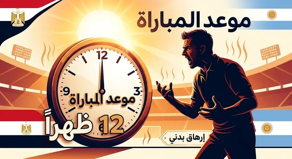 إنفوجرافيك يوضح موعد مباراة مصر والأرجنتين وقت الظهيرة وتأثيره البدني على اللاعبين بناءً على تصريحات حسام حسن.
