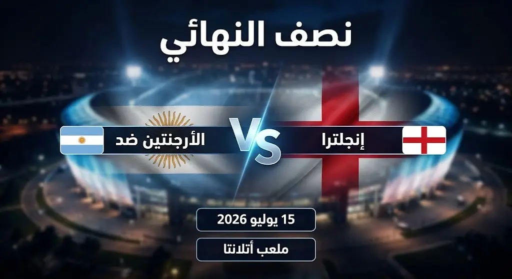 بطاقة معلومات توضح موعد وتفاصيل مباراة القمة بين الأرجنتين وإنجلترا في نصف نهائي كأس العالم على ملعب أتلانتا