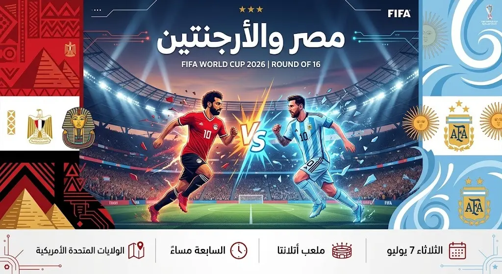 إنفوجرافيك يستعرض تفاصيل وموعد مباراة المنتخب المصري أمام نظيره الأرجنتيني في دور الستة عشر