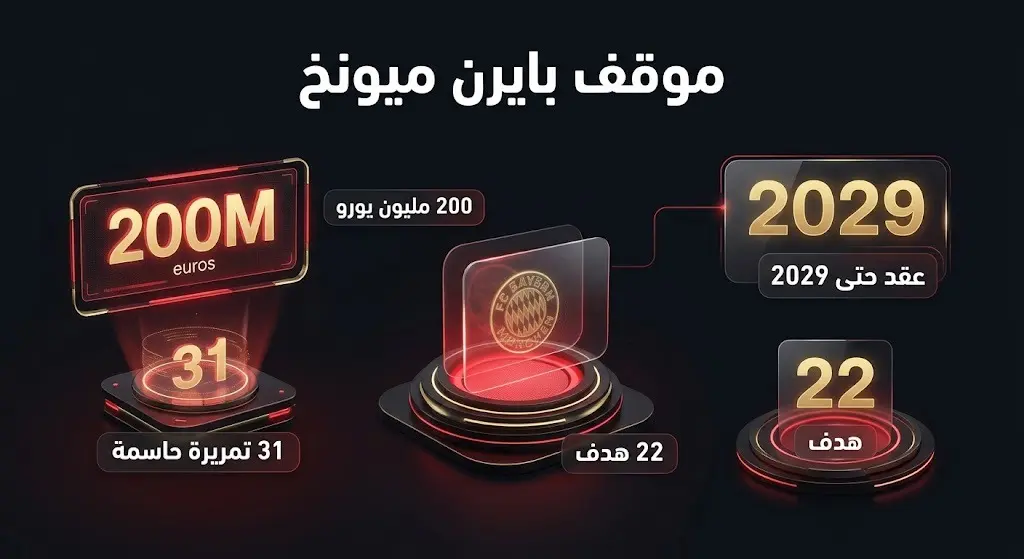 إنفوجرافيك رياضي يوضح تفاصيل عقد مايكل أوليسيه مع بايرن ميونخ وإحصائياته التهديفية والقيمة المالية الضخمة المطلوبة لبيعه.
