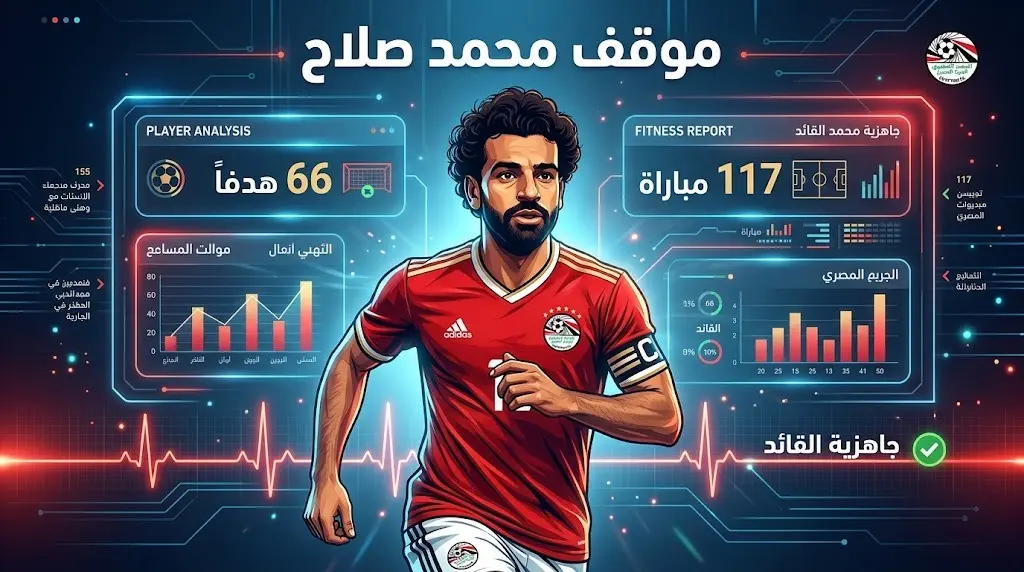 تصميم معلوماتي يبرز الموقف الطبي لمحمد صلاح وإحصائياته التهديفية البارزة مع منتخب مصر