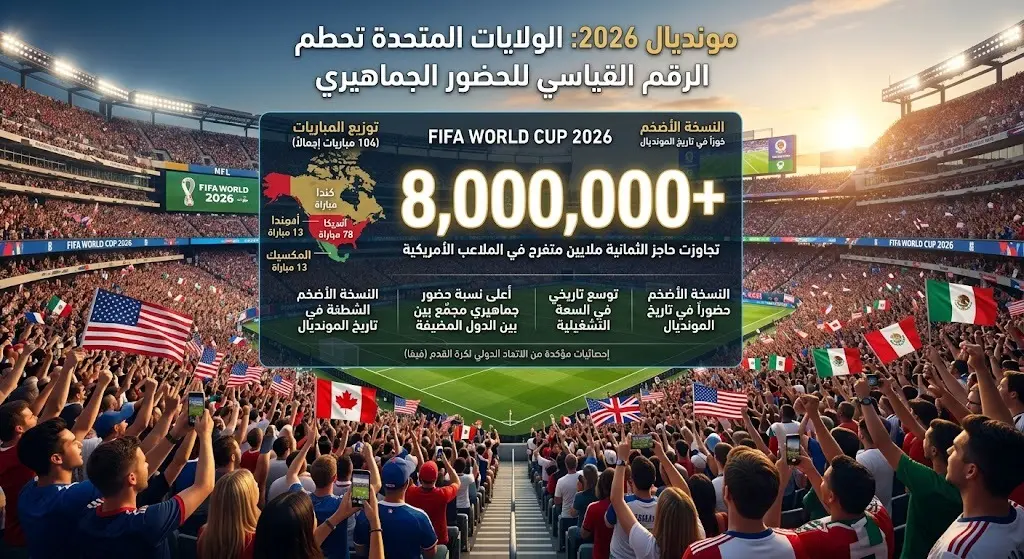 مونديال 2026 يحطم الأرقام القياسية بتجاوز الحضور الجماهيري في الملاعب الأمريكية حاجز الثمانية ملايين متفرج