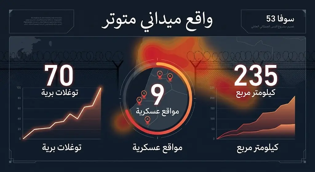 إنفوجرافيك بيانات حديث يسلط الضوء على حجم التصعيد العسكري، متضمناً إحصائيات التوغلات البرية والمواقع العسكرية الجديدة وتوسع السيطرة الميدانية.