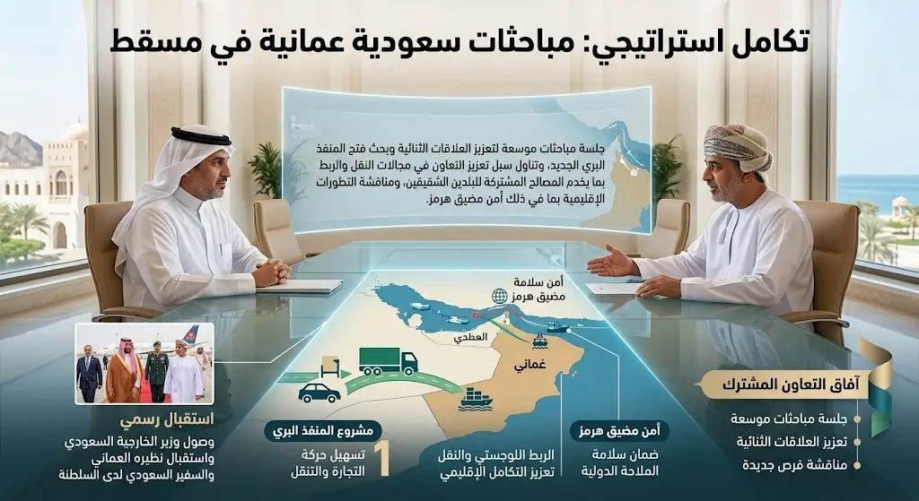وزير الخارجية السعودي يصل مسقط ويبحث مع نظيره العماني مشاريع المنفذ البري وأمن مضيق هرمز