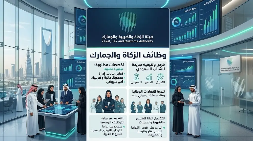 وظائف هيئة الزكاة والضريبة والجمارك 2026: التخصصات المطلوبة ورابط التقديم