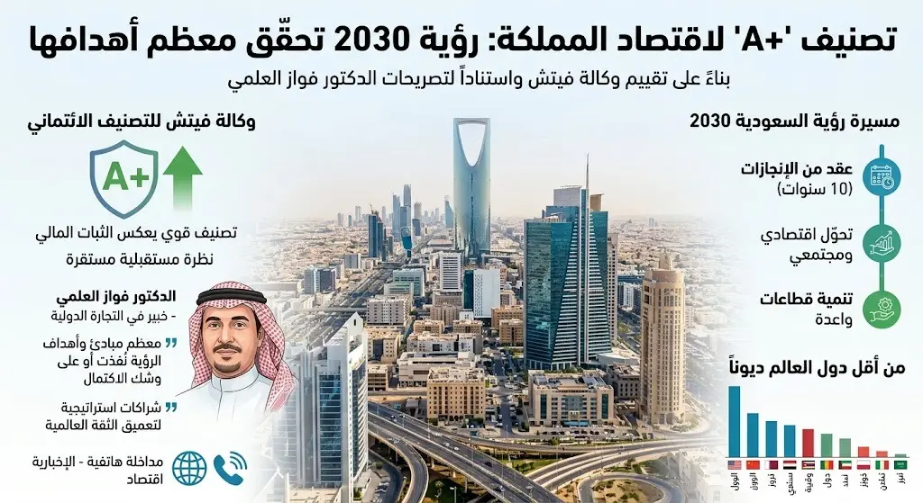وكالة فيتش تمنح اقتصاد المملكة الدرجة A+ وفواز العلمي يؤكد اكتمال معظم أهداف الرؤية