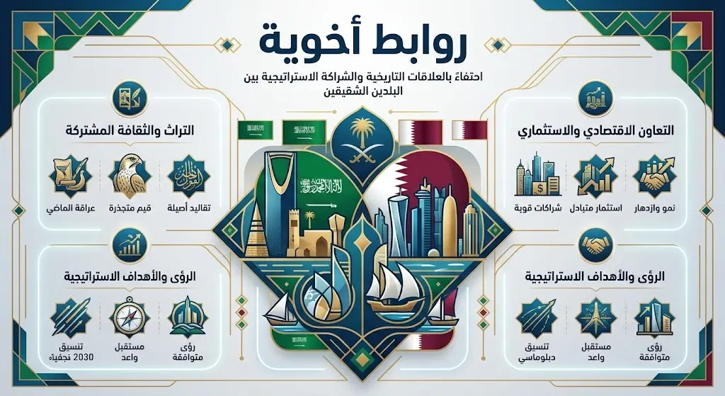 إنفوجرافيك يعكس برقية ولي العهد السعودي وتأكيده على الروابط الأخوية العميقة مع قطر.