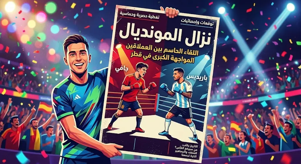 تصميم إبداعي يدمج احتفالات إسبانيا بملصق تخيلي لنزال ملاكمة بين جافي وباريديس