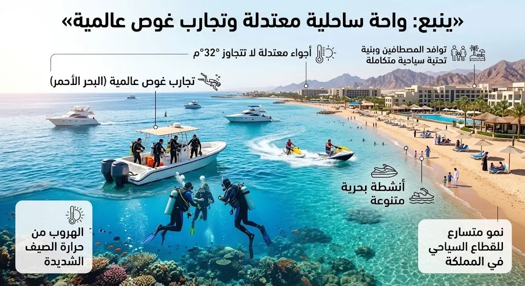 ينبع تخطف أنظار المصطافين بأجواء معتدلة وتجارب غوص عالمية هربا من حرارة الصيف