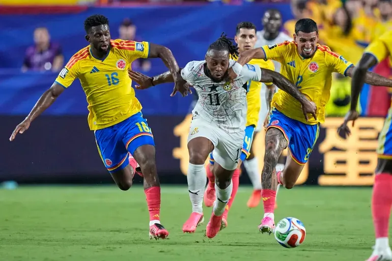 مباراة حماسية بين غانا وكولومبيا في مونديال 2026. (أسوشيتد برس)
